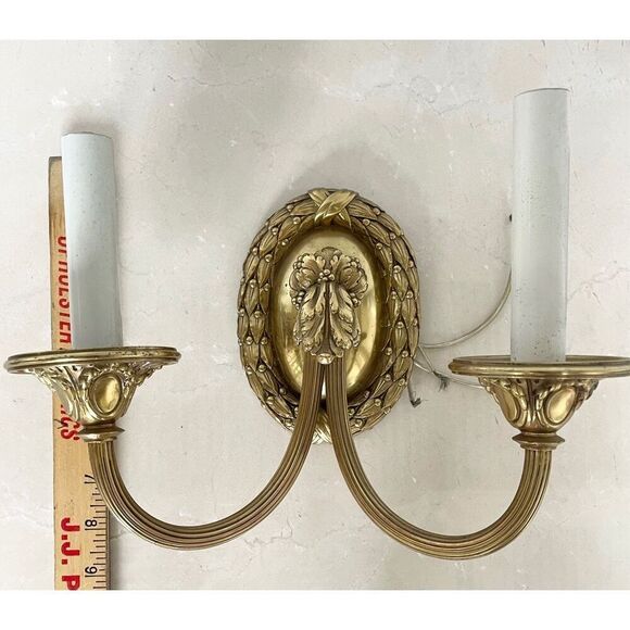 Antique Art Deco Solid Brass Wall Sconse 2 Light Arm Wheat Design - Picture 2 of 5